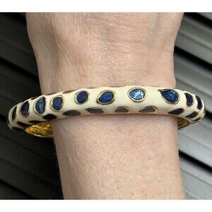 KJL Kenneth Jay Lane Bracelet Oval Bangle Cloisonné Champleve Enamel Gold Plated